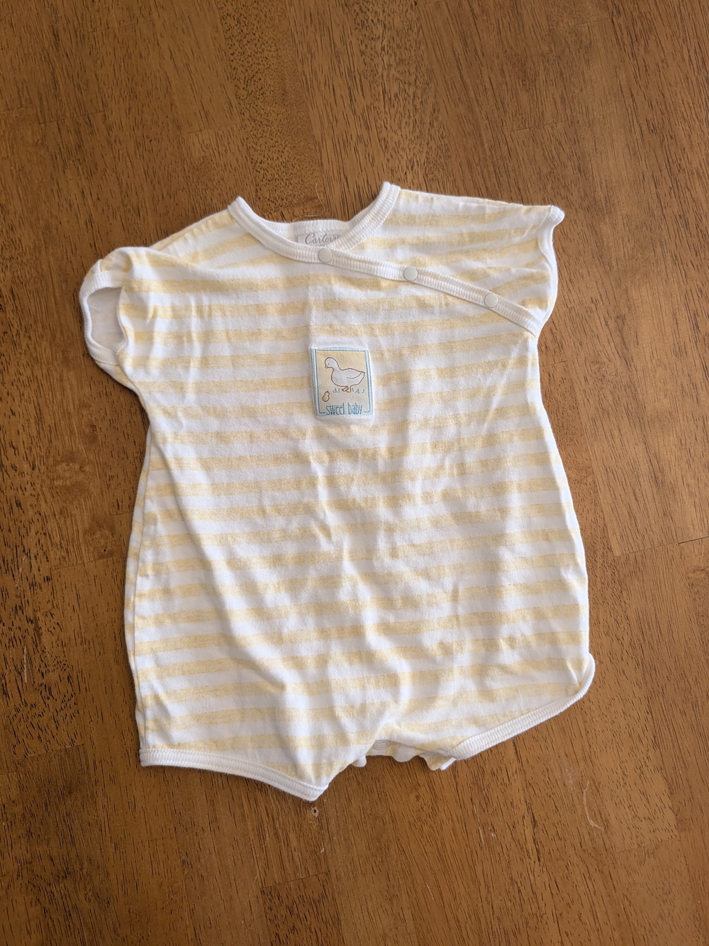 Carter's Yellow and White Striped Baby Romper with Duck Patch